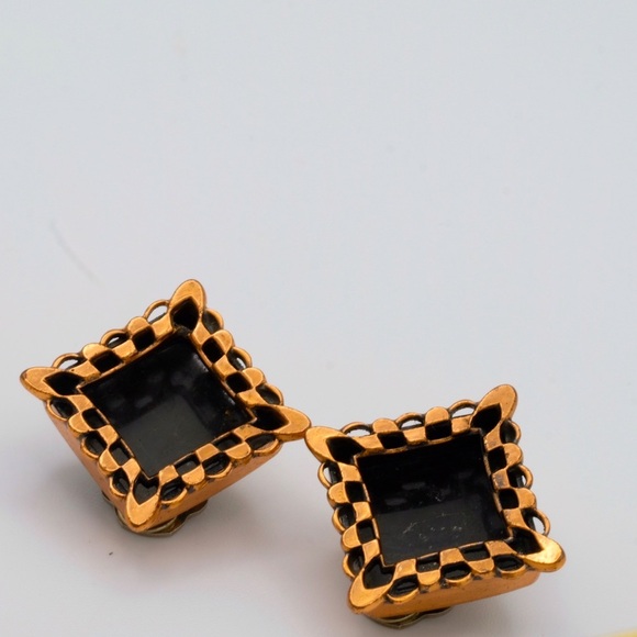 Renoir Vintage Clip on Shadow Box Earrings “Ebony Lace” - Picture 1 of 12